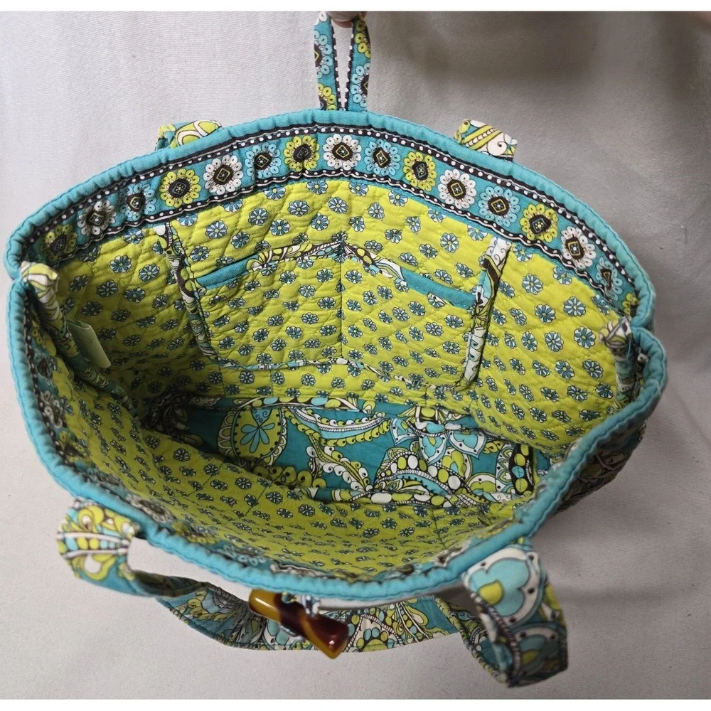 Vera Bradley Peacock Blue Colorful Paisley Floral Print Small Tote Bag Purse